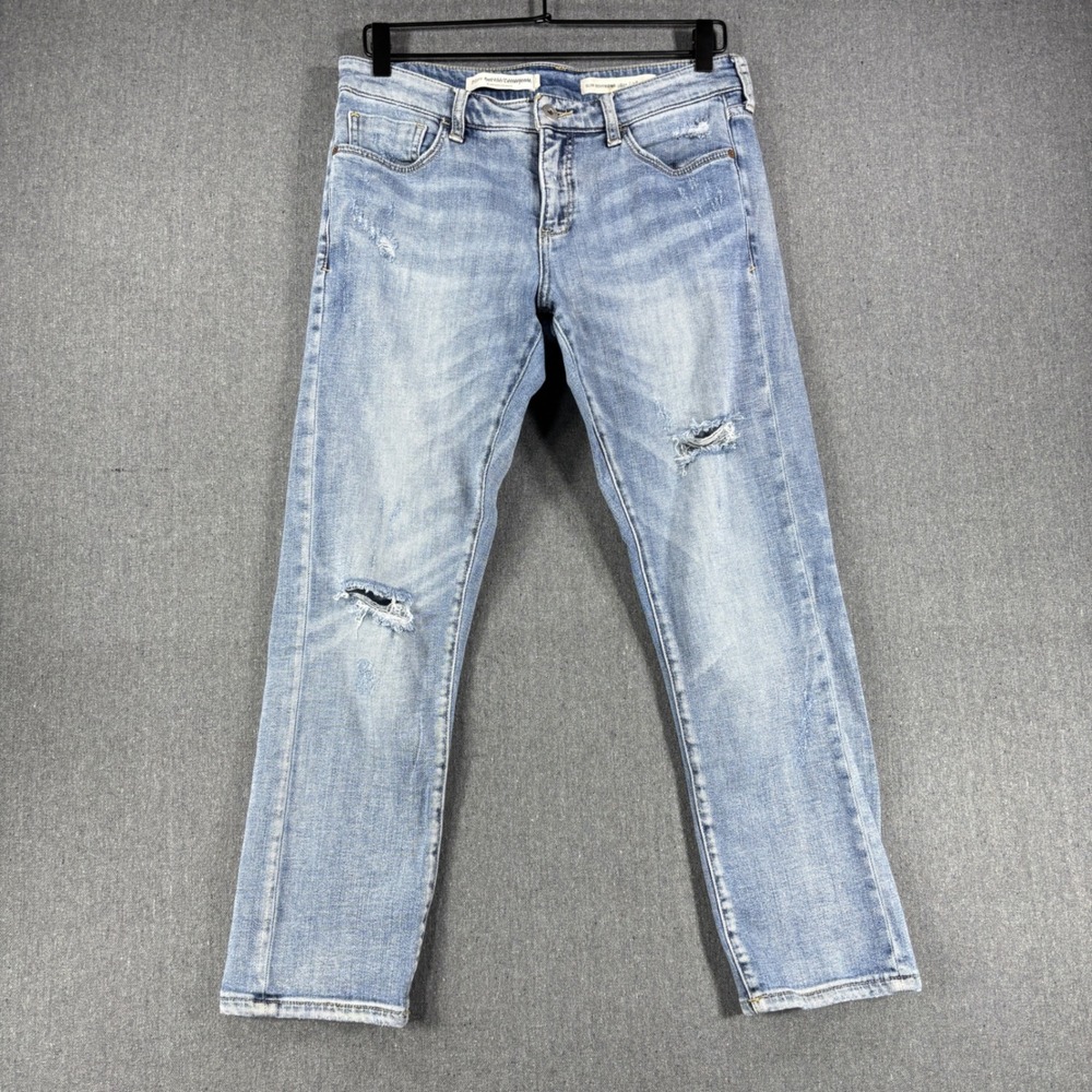 Pilcro Slim Boyfriend Jeans Women Petite 28 Blue Distressed Anthropologie